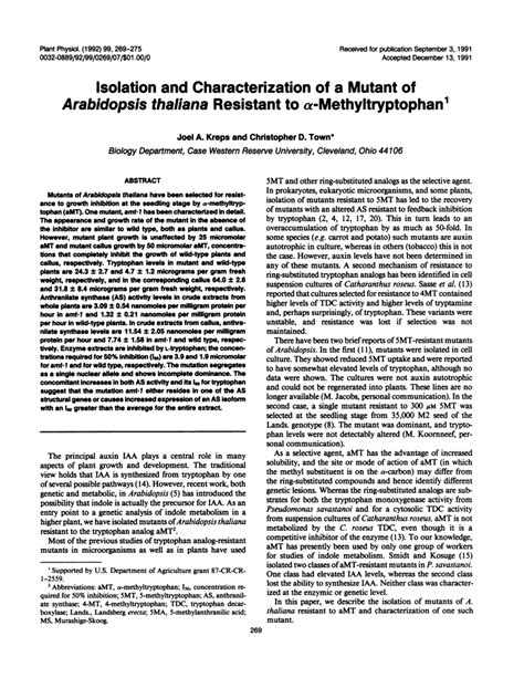 Pdf Isolation And Characterization Of A Mutant Of Arabidopsis