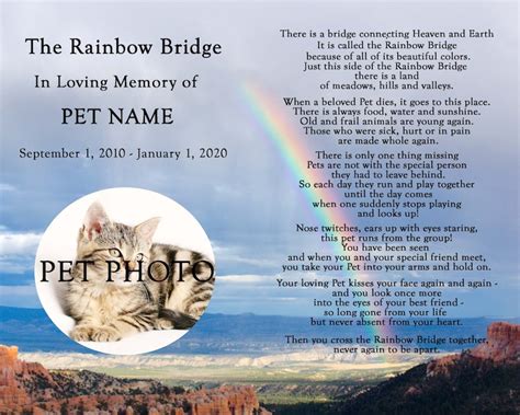 Personalized Rainbow Bridge Pet Loss Pet Memorial Poem Dog Cat 8x10 ...