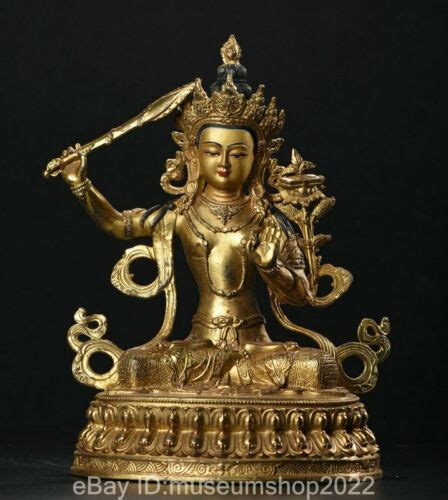 Ancient Old Chinese Buddhism Bronze Gilt Wenshu Manjushri Statue