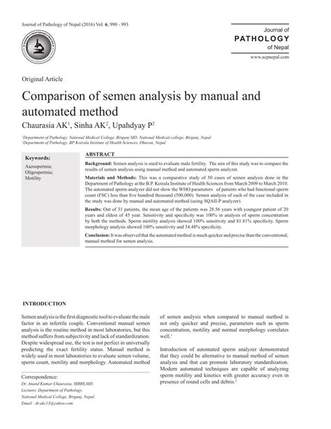 Pdf Comparison Of Semen Analysis By Manual And Automated Method