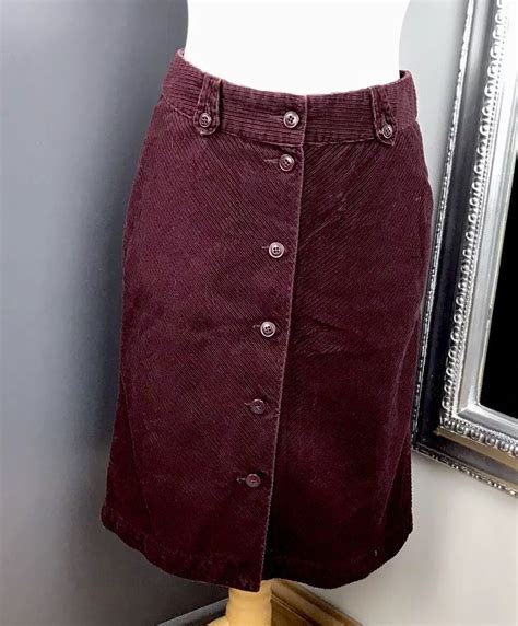 Corduroy Knee Length Skirt Plum Button Through Size 38 10 On Trend Fashion Clothing Shoes