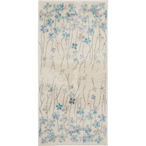 Nourison Tranquil Ivory Doormat 2 Ft X 4 Ft Floral Modern Kitchen