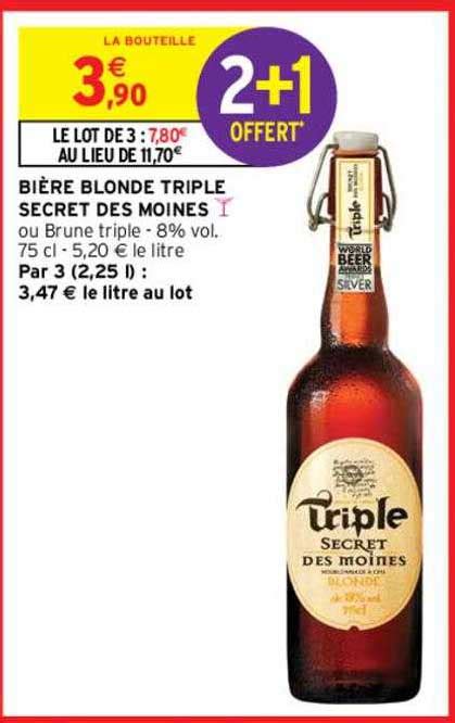 Promo Bière Blonde Triple Secret Des Moines chez Intermarché Contact iCatalogue fr
