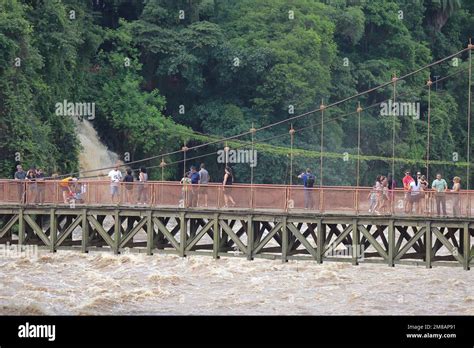 Pedestrian bridge over Rio Piracicaba, at PIracicaba, Sao Paulo, Brasil ...