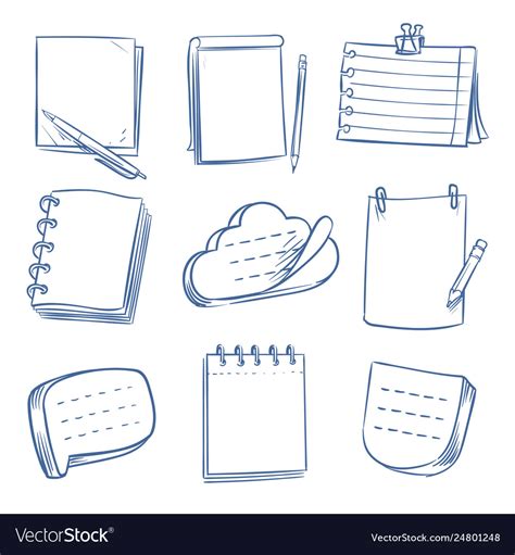 Doodle Note Sketch Notebook Memo Paper Various Vector Image