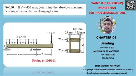 6-100 Determine absolute maximum bending stress in overhanging beam ... 