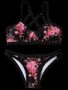 2018 Floral Banded Strappy Bikini Set In BLACK M ZAFUL