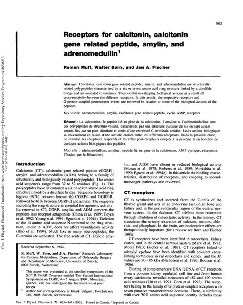 (PDF) Receptors for calcitonin, calcitonin gene related peptide, amylin ...