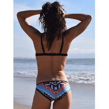 Sexy Women S Spaghetti Strap Push Up Geometric Bikini Set Black S