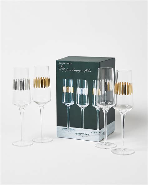 Aur Mixed Metallic Champagne Flutes Set Of Four Oliver Bonas