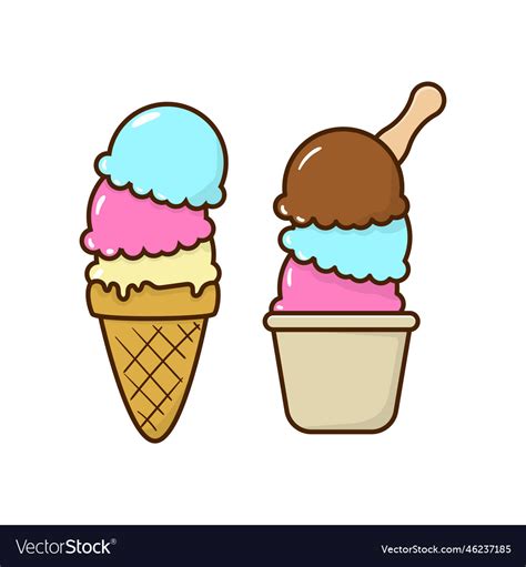 Ice Cream Scoop In Cute Cartoon Style Royalty Free Vector