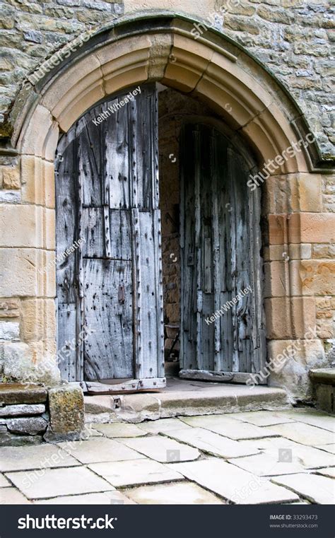 Medieval Castle Doorway With One Door Open Stock Photo 33293473