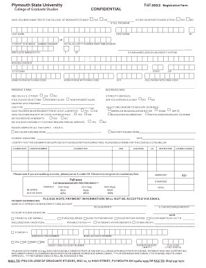 Fillable Online Plymouth Fall 2012 Registration Form Plymouth State