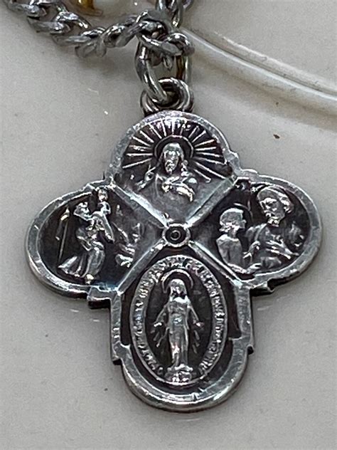 Antique Mary Pray For Us Sterling Metal On A Inch Silver Necklace