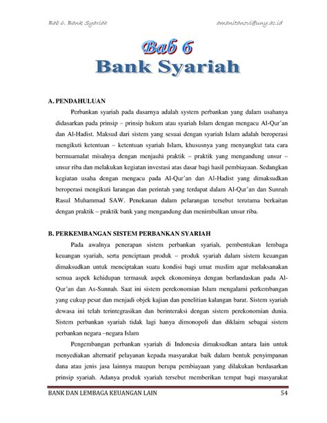 Tulisan Essay Bab 6 Bank Syariah A PENDAHULUAN Perbankan Syariah