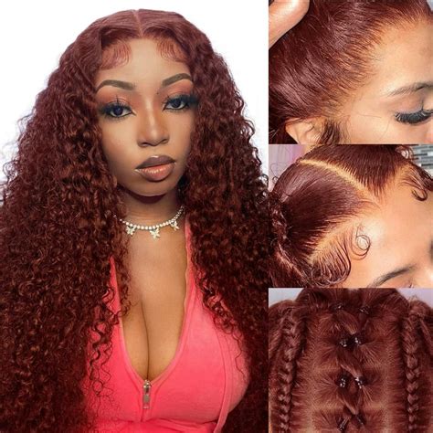 Indono Reddish Brown Curly Wig Human Hair Pre Plucked