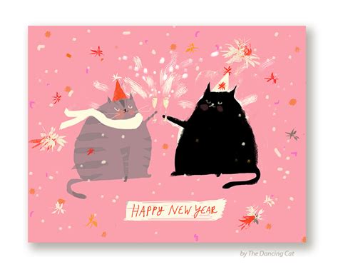 Happy New Years Cat Card The Dancing Cat