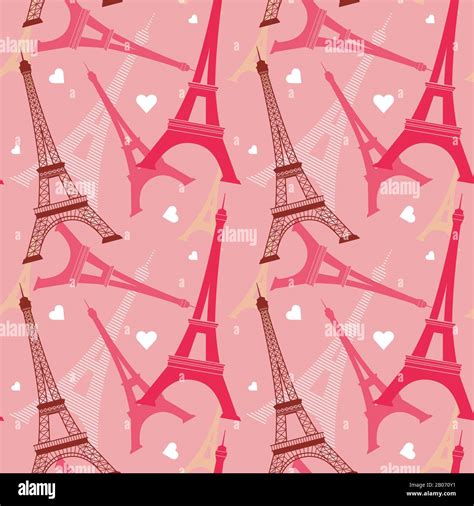 Seamless Vector Pattern With Eiffel Tower Romantic Background With