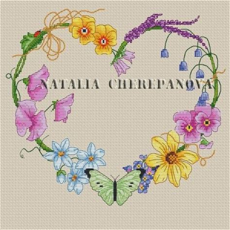 Flower Heart Wreath Cross Stitch Pattern Cross Stitch Flowers