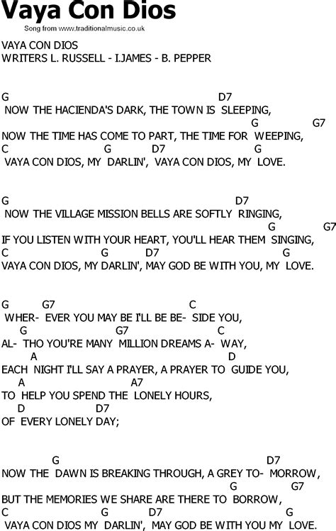 Old Country Song Lyrics With Chords Vaya Con Dios