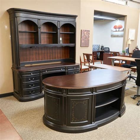 Used Hooker Seven Seas Kidney Bean Desk Credenza With Hutch Dee