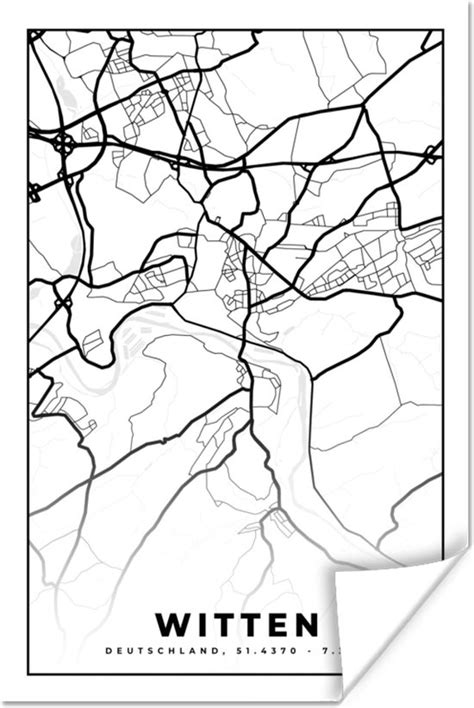 Poster Witten Kaart Plattegrond Stadskaart X Cm Xxl Bol