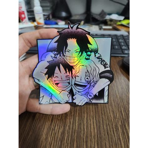 Jual Sticker Hologram Anime Besar PSH1513 One Piece Luffy Ace