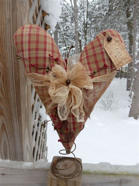 Folk Art Primitive Valentines Day Heart Tree Table Top Spring Nodder