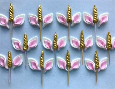 Fondant Edible Unicorn Cupcake Toppers Unicorn Horns And Ears Etsy