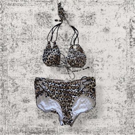 VICTORIAS SECRET CHEETAH BIKINI SET High Waisted Depop
