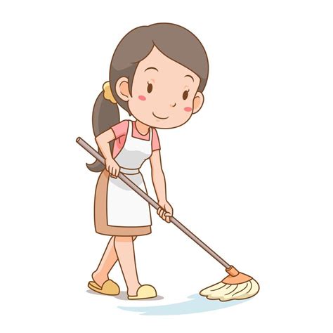 Cartoon Character Of Housewife Cleaning The Floor 4903213 Vector Art