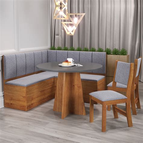 Mesa De Canto Com Cadeiras - Conjunto de Mesa de Canto Kondor com 02 Cadeiras Sol Mel/Cinza/Linho ...