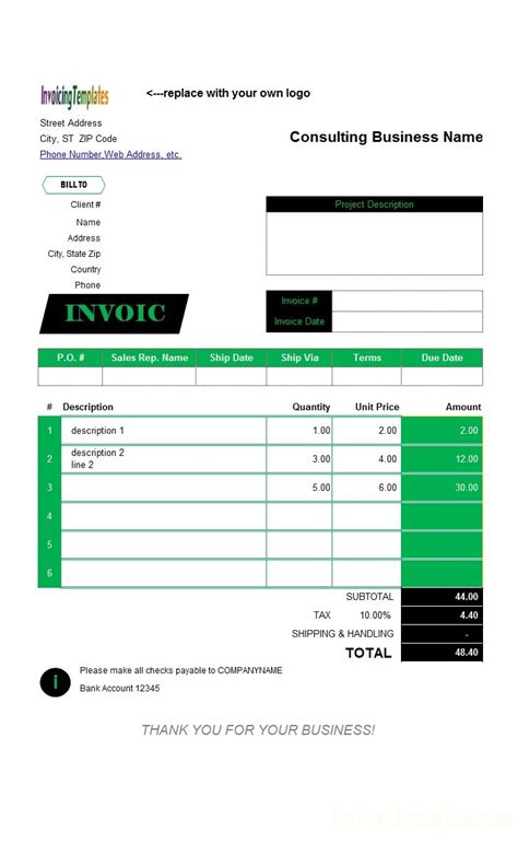 Google Doc Invoice Template Invoice Template Excel Templates