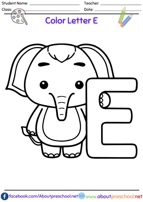 Free Letter E Coloring Page About Preschool