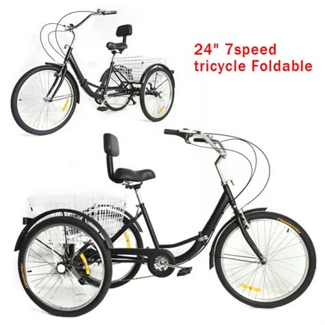 24 TRICYCLE POUR adulte avec dossier 3 roues 7 vitesses réglable Noir