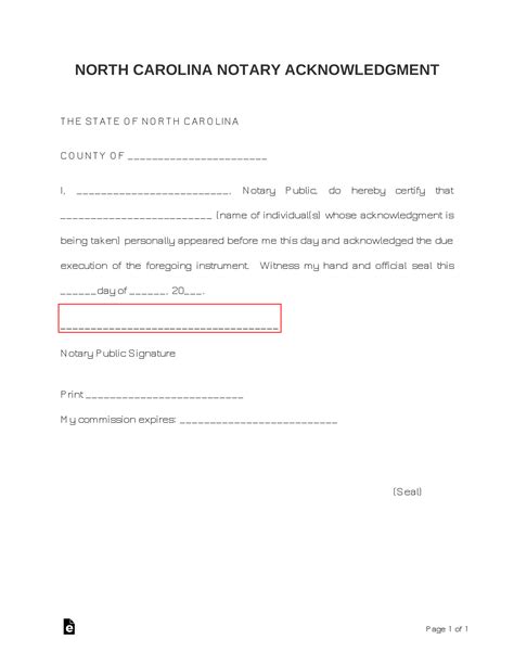 Free North Carolina Notary Acknowledgment Form - PDF | Word – eForms