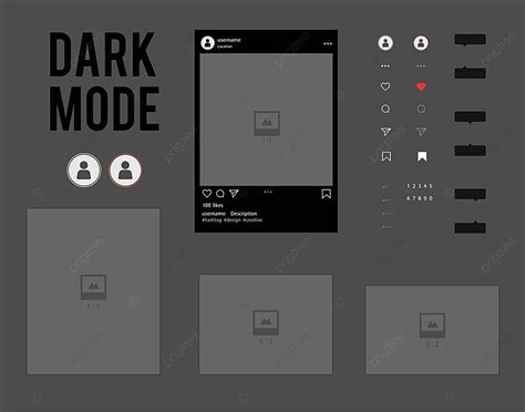 Dark Theme Vector Design Kit For Instagram Social Network Vector, Upload, Design, Social PNG and ...