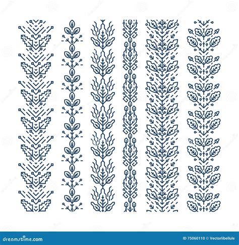 Insieme Degli Ornamenti Floreali Di Monoline Senza Cuciture