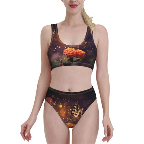 Lukts Women High Waisted Bikini Set Butterfly Sitting On A Flower