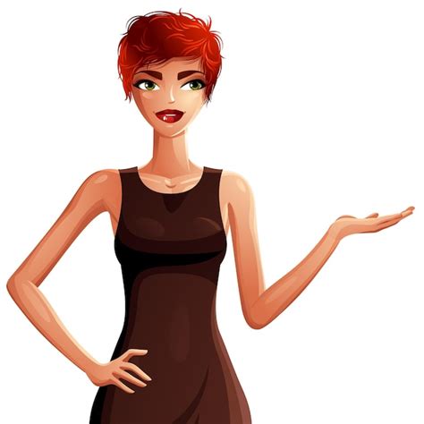 Dibujo Vectorial Brillante De Una Hermosa Dama Caucásica Sexy De Pelo Rojo Con Un Vestido