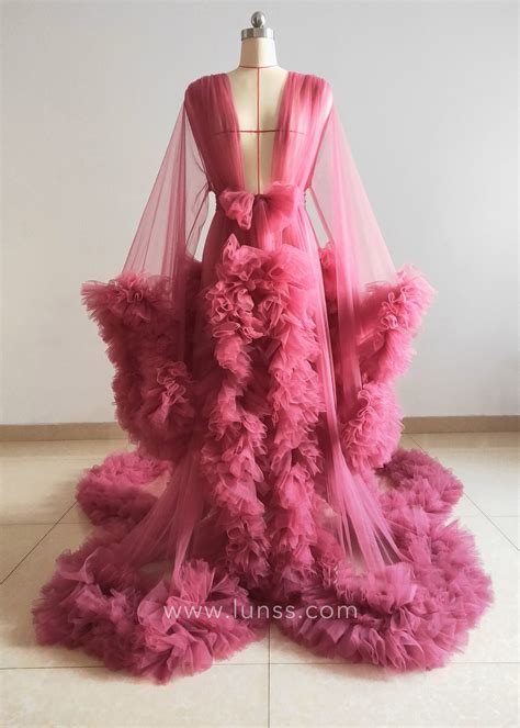 Amazing Wine Red Ruffled Tulle Maternity Robe Dress - Lunss