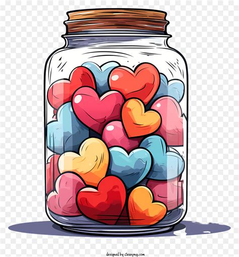 Glass jar filled with multicolored heart-shaped candies png download ...