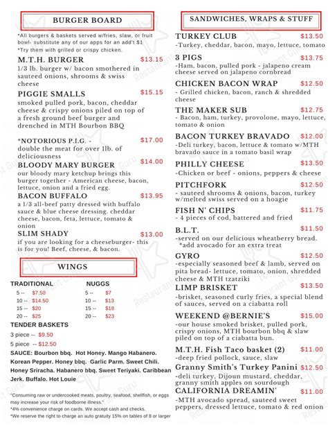 Menu at Meridian Tap House pub & bar, Cozad