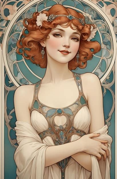 Premium Photo Smiling Beautiful Woman Of Art Nouveau Style