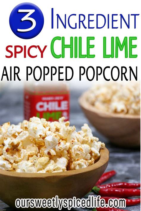 Three Ingredient Spicy Chile Lime Air Popped Popcorn In Wooden Bowls