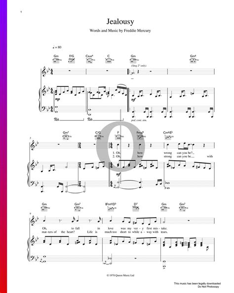 Jealousy Queen Piano Sheet Music Oktav