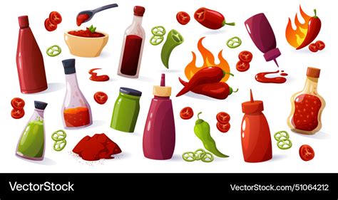 Cartoon Hot Sauce Mexican Spicy Ketchup Wasabi Vector Image