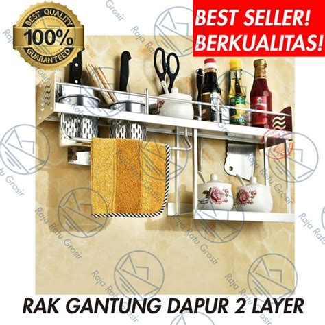 Jual Rak Dinding Dapur Gantung Serbaguna Dua Susun Tempat Pisau S