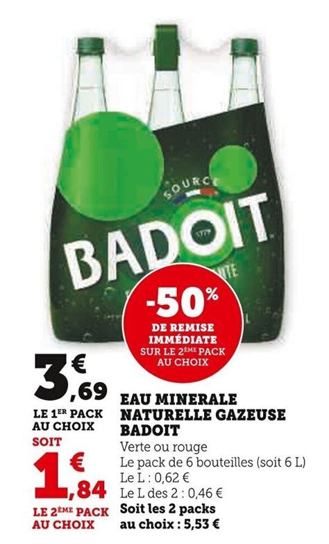 Promo Eau Minerale Naturelle Gazeuse Badoit Chez Super U