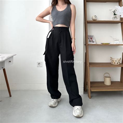 Jual Sivali Zoya Cargo Pants Highwaist Loose Cargo Celana Kargo